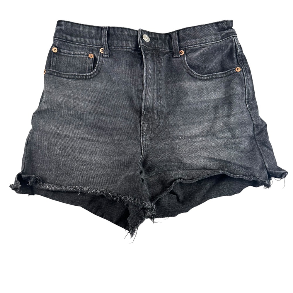 American‎ Eagle Highest Rise 90s Boyfriend Shorts Black Denim Raw Hem Size 6